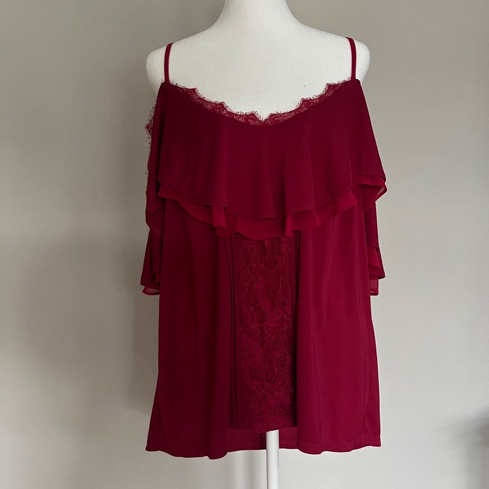 NWT White House Black Market Deep Red Lace Top